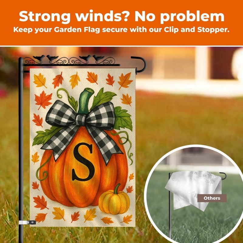 KarvePro Fall Garden Flags 12x18 Double Sided – Pumpkin Monogram Garden Flag S – Fall Yard Flags for Outside Burlap, Weatherproof & Fade Resistant, Farmhouse Outdoor Décor - Image 5